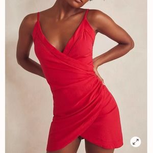 free people red dylan mini wrap dress size large